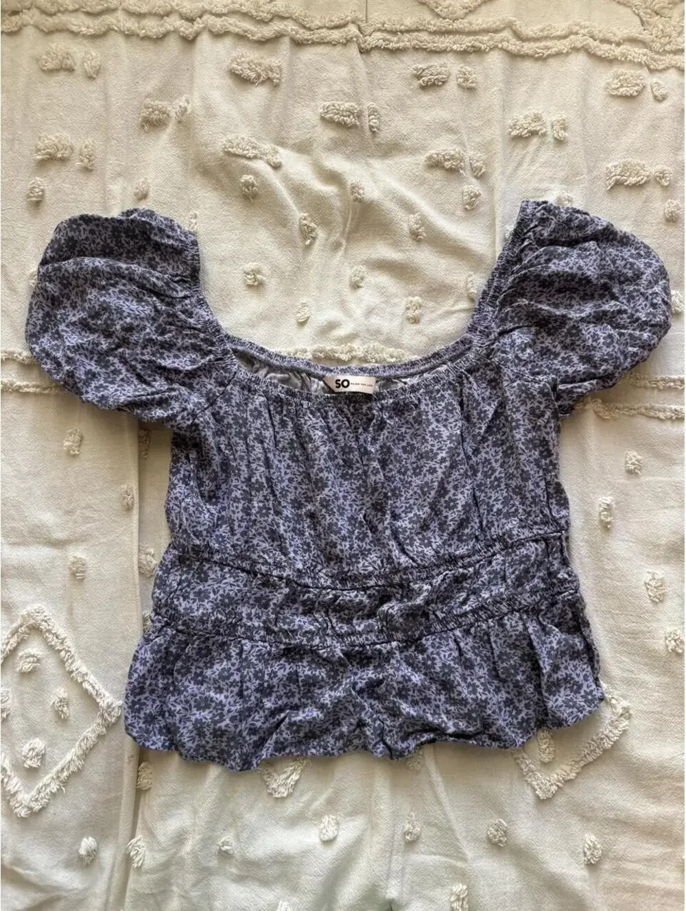 SO Goods for Life Purple Floral Puff Sleeve Peplum Top